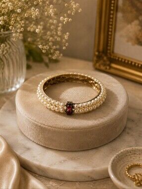 Pearl and Ruby Accent Bracelet - Pearl White